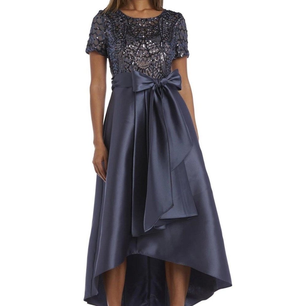 R&M Richards Sequin High Low Dress in Charcoal